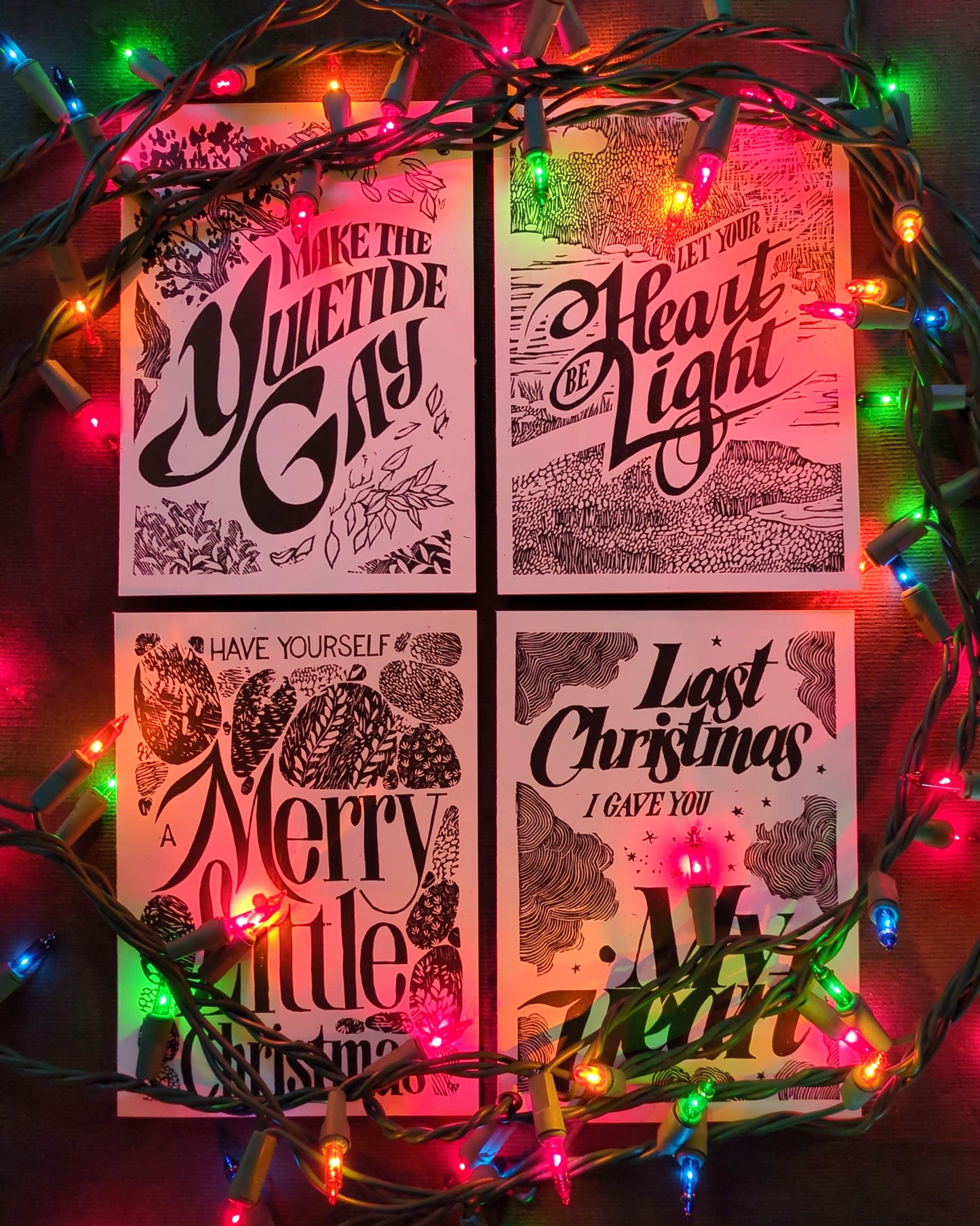Linocut Holiday Cards