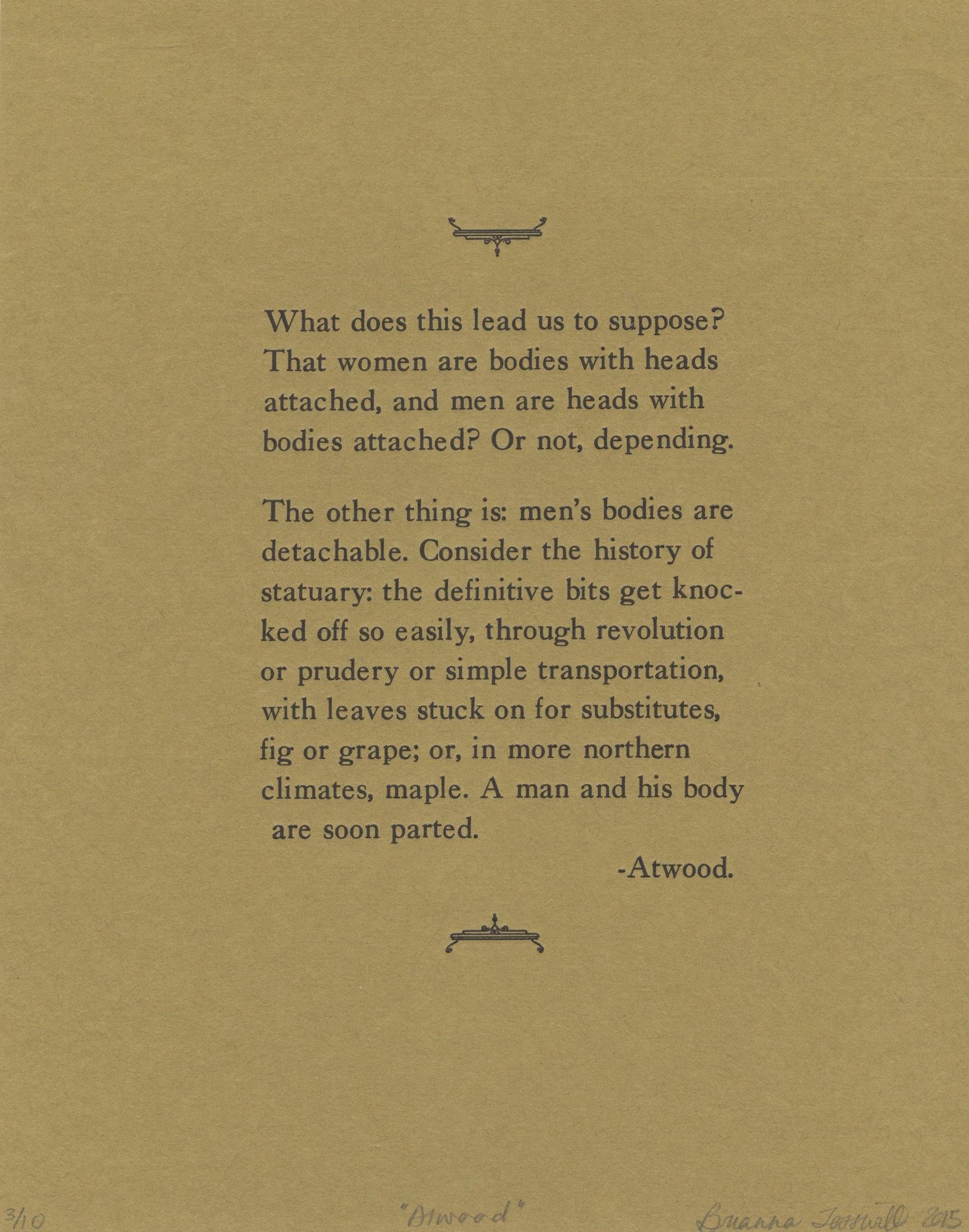 Letterpressed Atwood Quotation