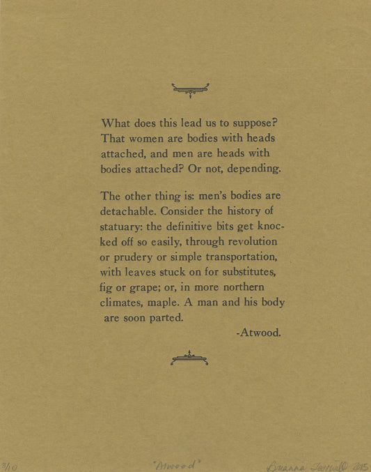 Letterpressed Atwood Quotation